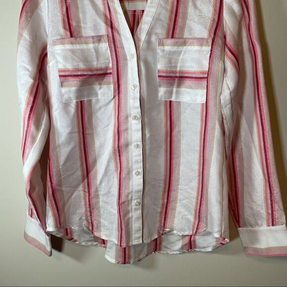 Express Pink & White Stripe Button Down Top Size XS - Picture 3 of 12